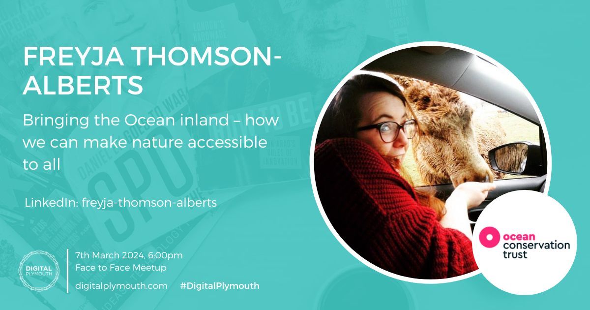 Speaker 2 📣

Freyja Thomson-Alberts, Ocean Engagement Manager at @OceanCTrust tells us about the 'The Ocean For All' programme & how it uses VR to bring the Ocean inland allowing people to connect with it without getting wet!

Grab your ticket here ➡️ buff.ly/3UMI9zK