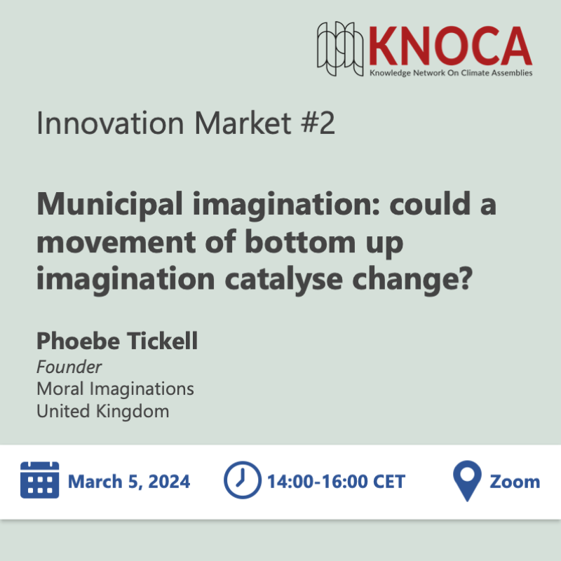 Join our popular KNOCA Innovation Market! 📆 March 5, 2024 🕒 14:00 – 16:00 CET 📍 Online Check out the exciting topics and presenters in the thread below! Read more and sign up here: knoca.eu/event/knoca-in… #InnovationMarket #OpenSpace #ClimateAssemblies #DelibWave #KNOCA