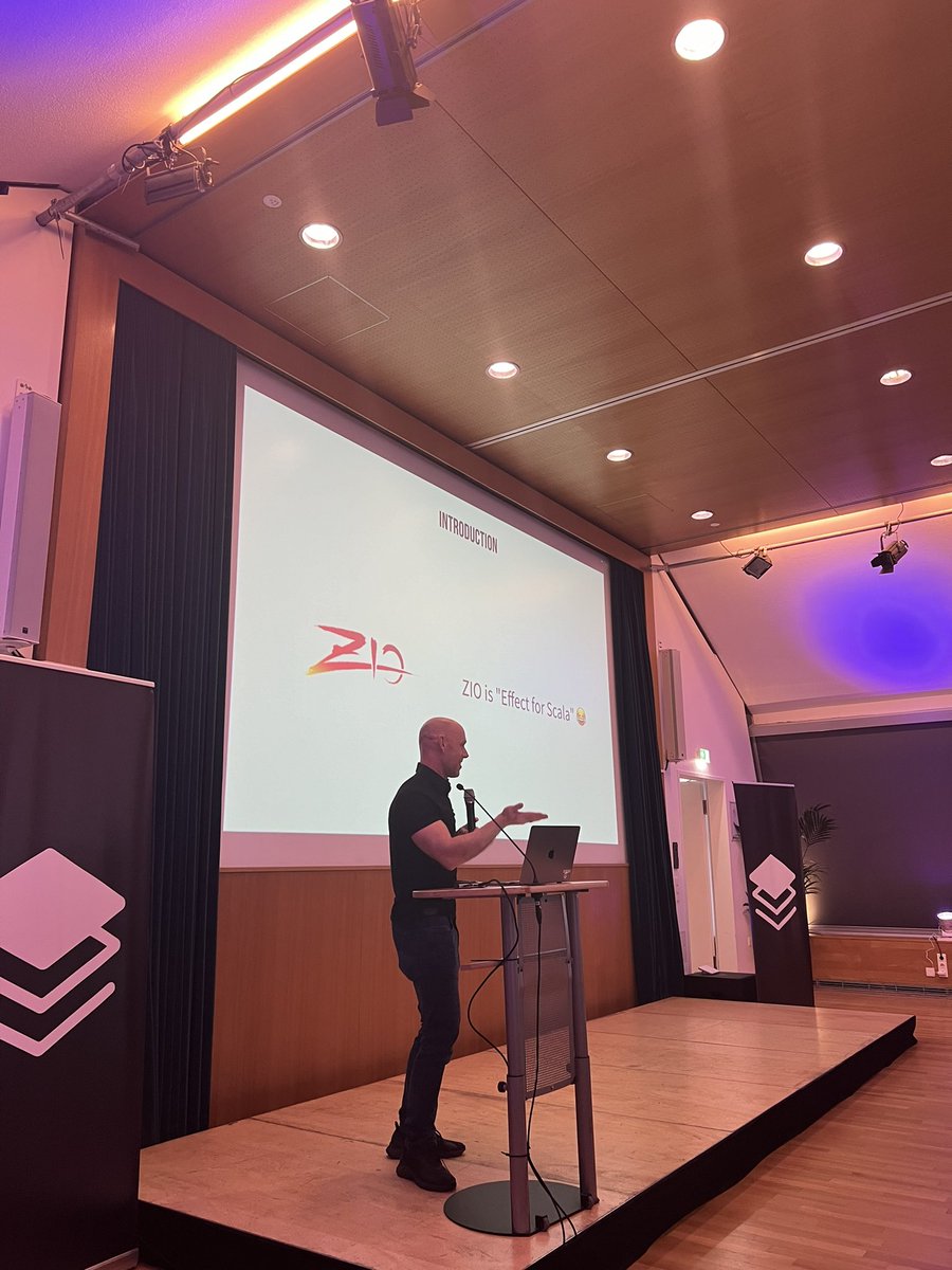 Our CEO and the Father of @zioscala, @jdegoes speaking at the @EffectTS_ conference in Vienna! 👏 Opening with the humor for the #Typescript audience !😁