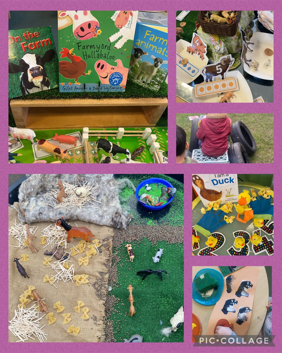 Nursery are enjoying the book Farmyard Hullabaloo and lots of farm related learning opportunities - small world storytelling, collaborative tractor building, printing, counting and singing number rhymes 🦆 🐄 🐑 🚜