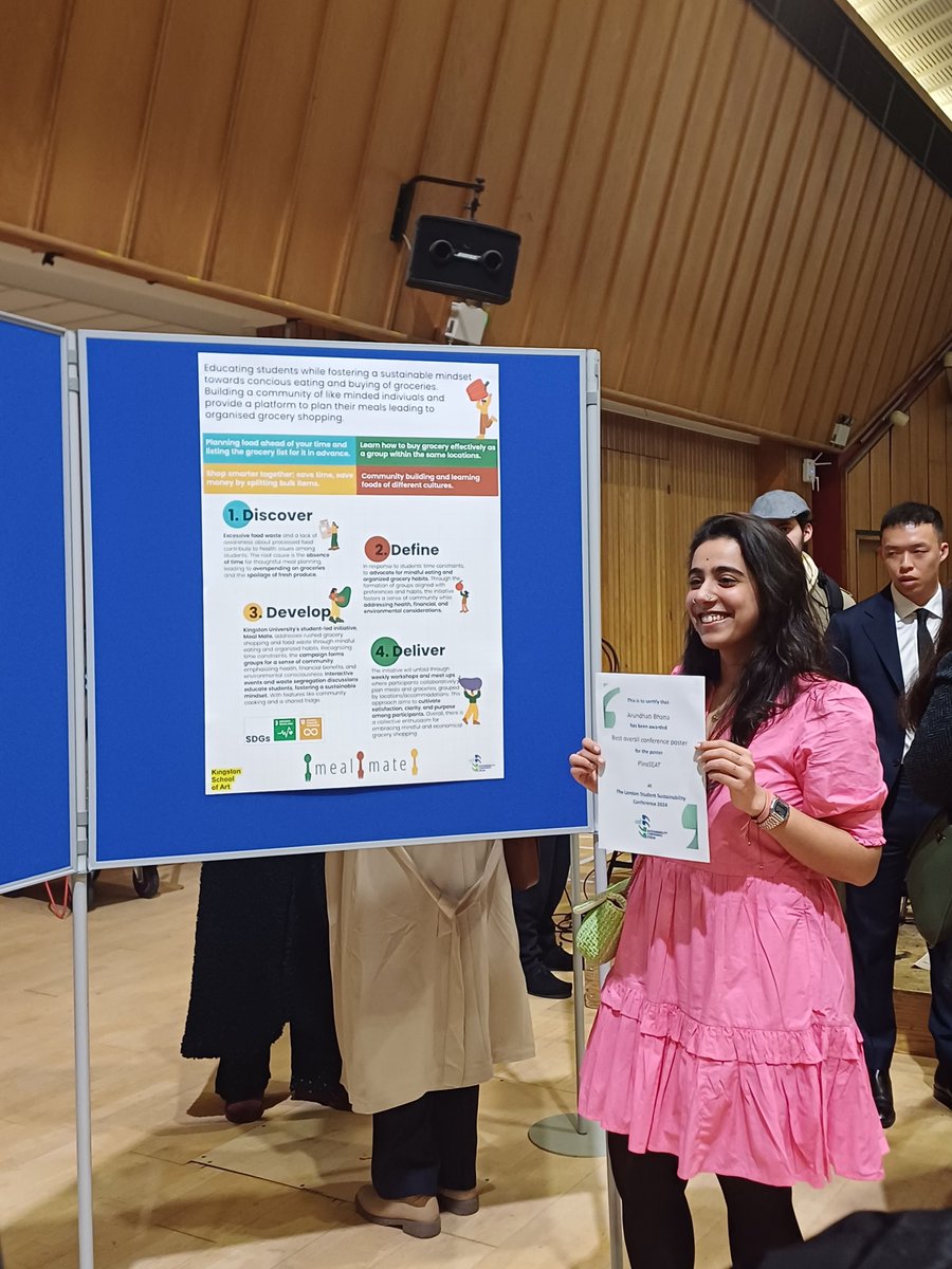 KingstonUni's tweet photo. It was a successful day at the London Student Sustainability Conference with #KingstonUni students winning two of the three poster design awards 🏆 

Arundhati Bhatia won Best overall Poster for her project PleasSEAT while Fei Tian picked up the Most Original concept award 🙌 💙 https://t.co/tHesxuBdDN