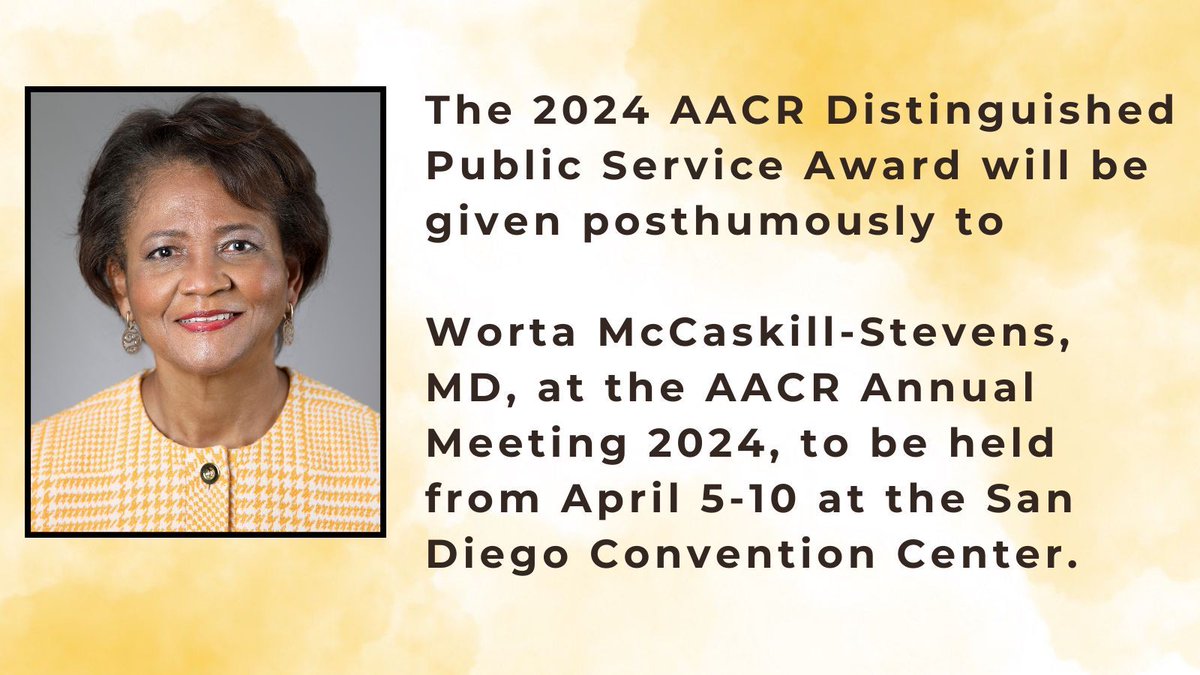 We are honored that our own Dr.Worta McCaskill Stevens is receiving the AACR Distinguished Public Service Award posthumously for her lifetime of exemplary work in cancer research. buff.ly/49LUPLA #NCORP