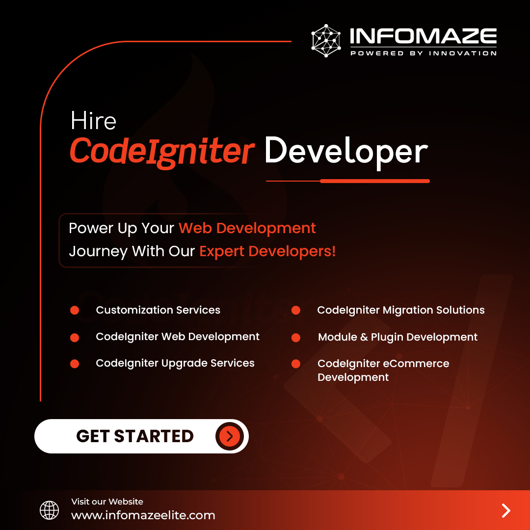 infomazeelite's tweet image. Elevate your web projects with our skilled #CodeIgniterDevelopers! Build robust #webapps using the latest technologies. Experience high performance, bug-free development, seamless migration, & simplified processes with our team.
Learn More: bit.ly/44ad9ev
#CodeIgniter