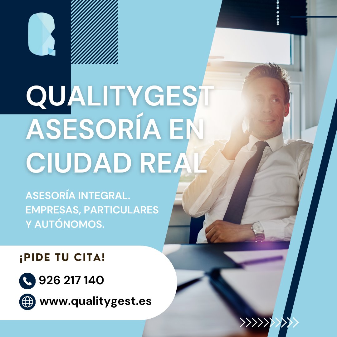 qualitygest's tweet image. ¡En QUALITYGEST somos tu asesoría de confianza en Ciudad Real! 

Prestamos servicios integrales de asesoría para empresas, particulares y autónomos. 

¡No esperes más y pide tu cita! 
qualitygest.es
926 217 140

#Qualitygest #Asesoría #CiudadReal #Empresas #Particulares