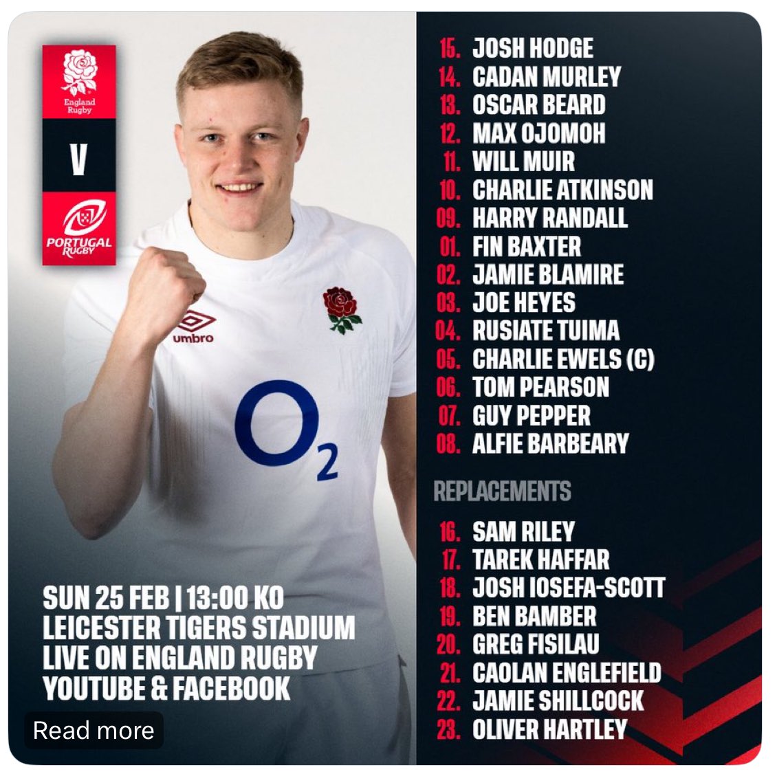 This is an exciting England A lineup for your Sunday lunchtime 🤩 You can tune in for free on YouTube via the England Rugby channel. If you’ve got a smart TV you can watch it on that too 📺 Plus you’ll get to hear my sultry Northern tones on coms🎙️