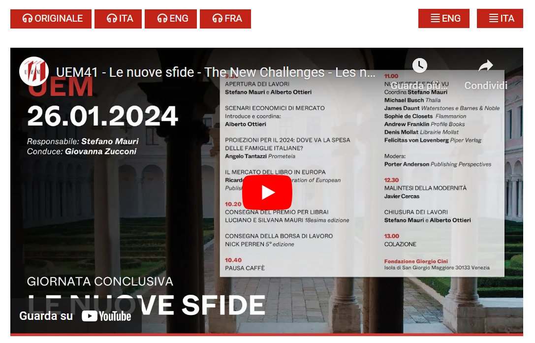 #ScuolaLibraiUEM #UEM41    Sul nostro sito web potete ora rivedere la Giornata conclusiva del 41esimo Seminario di perfezionamento!    Link qui youtu.be/5GN59sywty0