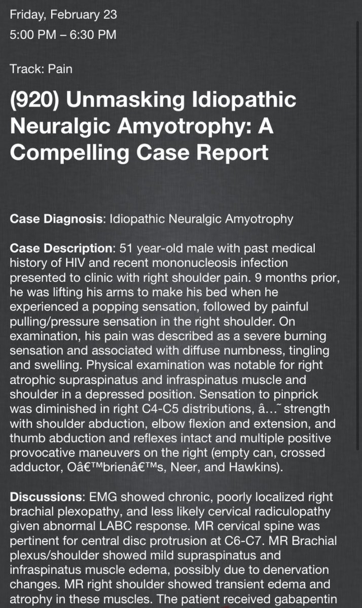 Nikola Dragojlovic, DO (@drnikodragodo) on Twitter photo Resident & Medical Student Posters
🌟 Alexa Ryder, MD, MBA PGY-1: Idiopathic Neuralgoc Amyotrophy
<a href="/Alexa_Ryder17/">Alexa Ryder MD, MBA</a>
🌟 Jacob a Urbina, MS3: Therapy Services Workshop for Medical Students <a href="/_jacoburbina_/">Jacob Urbina, MD</a> Resident & Medical Student Posters
🌟 Alexa Ryder, MD, MBA PGY-1: Idiopathic Neuralgoc Amyotrophy
<a href="/Alexa_Ryder17/">Alexa Ryder MD, MBA</a>
🌟 Jacob a Urbina, MS3: Therapy Services Workshop for Medical Students <a href="/_jacoburbina_/">Jacob Urbina, MD</a>