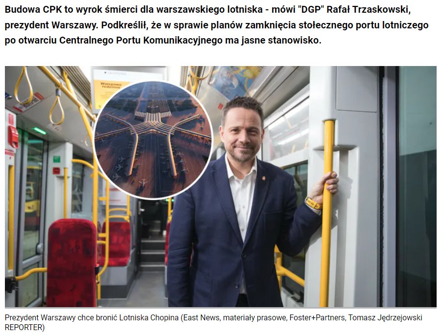Zdanie <a href="/trzaskowski_/">Rafał Trzaskowski</a> na temat #CPK pokazuje jak w soczewce jego podejście do Warszawy: jest ok, wygodnie, lotnisko w centrum, po co coś zmieniać? Zero wizji, odwagi, ambicji. Niech zostanie jak jest, grunt żeby administrować miastem i dojechać do kolejnej kadencji dbając o PR...
