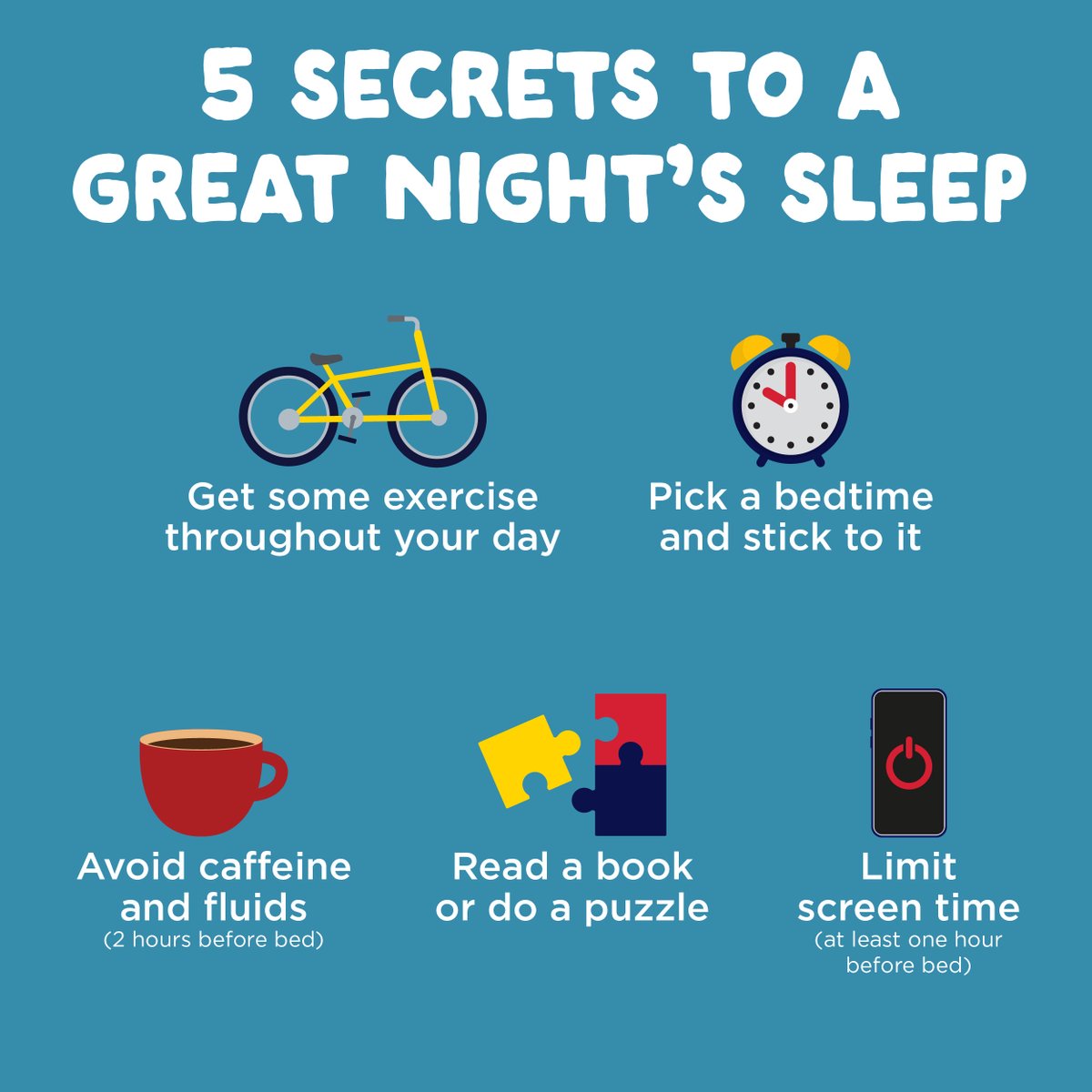 ShapeFutureOK's tweet image. Get ready for your best sleep ever! 😴 Try these 5 tips before bed for a great night's rest, and wake up feeling refreshed!