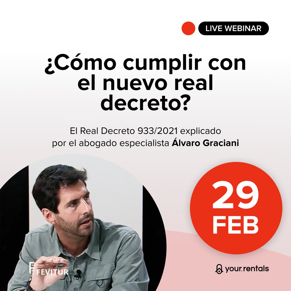 #Administradores de propiedades y #Anfitriones: ¡No dejes pasar la oportunidad de conversar con el experto Álvaro Graciani sobre cómo navegar por el nuevo Real Decreto en España y aprender a evitar sanciones! 

bit.ly/3uTQ97j