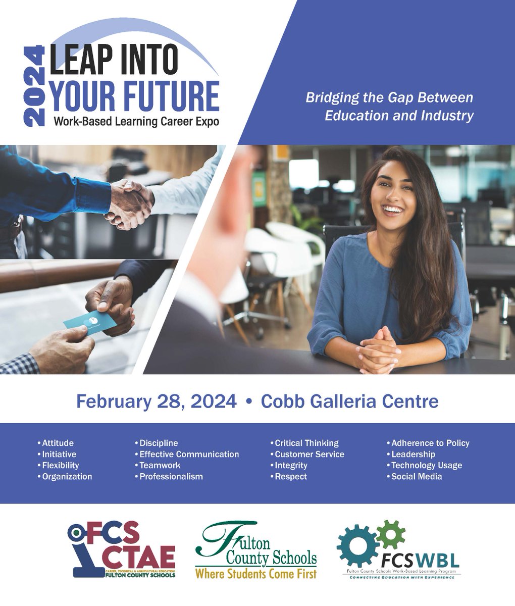 On February 28, registered Work-Based Learning students across the district will participate in an exciting conference-style career expo at the Cobb Galleria Centre! #WBLExpo <a href="/FCSCTAE/">Fulton County Schools CTAE</a>