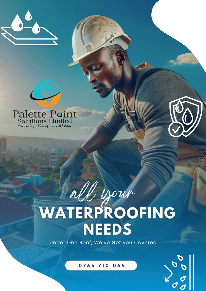 palettepoint_KE's tweet image. Seal out the elements with Palette Point Solutions Limited—Your one-stop shop for professional waterproofing, flooring, and general repairs. Protect your property with our expertise. Call us today! #WaterproofingExperts #GeneralRepairs
