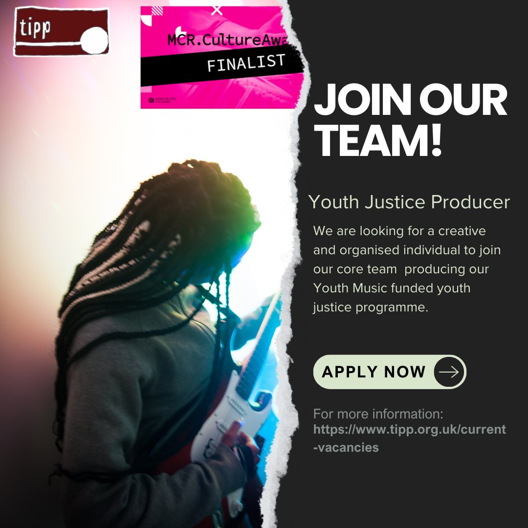 We are looking for someone to join our core team as Producer of our Youth Music funded youth justice programme.  
For more information and to apply, please download the full Candidate Pack from: tipp.org.uk/current-vacanc…