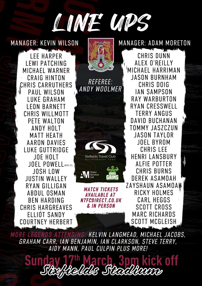 💫 Sponsored by <a href="/sixfieldstravel/">Sixfields Travel</a> we have a Legends Day at Sixfields on Sun Mar 17 (3pm) and our line ups can be revealed (although we may still add more names)!

🎟️ ntfcdirect.co.uk

#ShoeArmy 👞