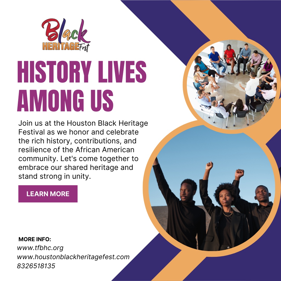 🌟 Join us at the Houston Black Heritage Festival! 

🤝 Calling all entrepreneurs to showcase their talents and connect with our vibrant community. 

#BlackHeritageFest #BlackCulture #BlackExcellence #HoustonEvents #CommunityCelebration #ArtsExhibition