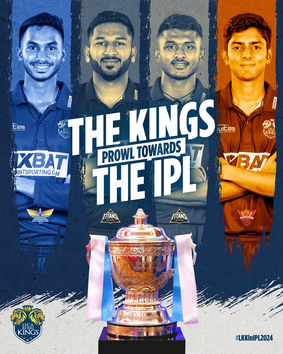 The Kings step into the IPL Arena! 🏏👑 Congratulations to our stellar players selected for the Indian Premier League. Let the roar of success echo! 🤩💥 @shahrukh_35 @sais_1509 @Siddharth_M03 #JhathavedhSubramanyan @tnpremierleague #LKK #LycaKovaiKings 👑💙 #TNPL 🏏 #TNPL2024…