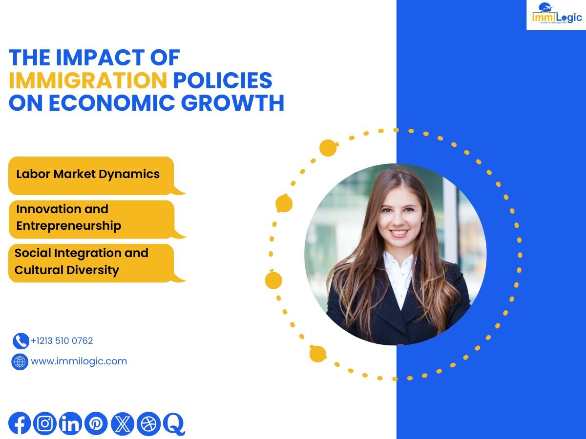The Multifaceted Impact of Immigration Policies on Economic Growth
Get in touch with us: immilogic.com  Call us +1 213 510 0762                 
#ImmigrationPolicies #EconomicGrowth #LabourMarket #Innovation #Entrepreneurship #SocialIntegration