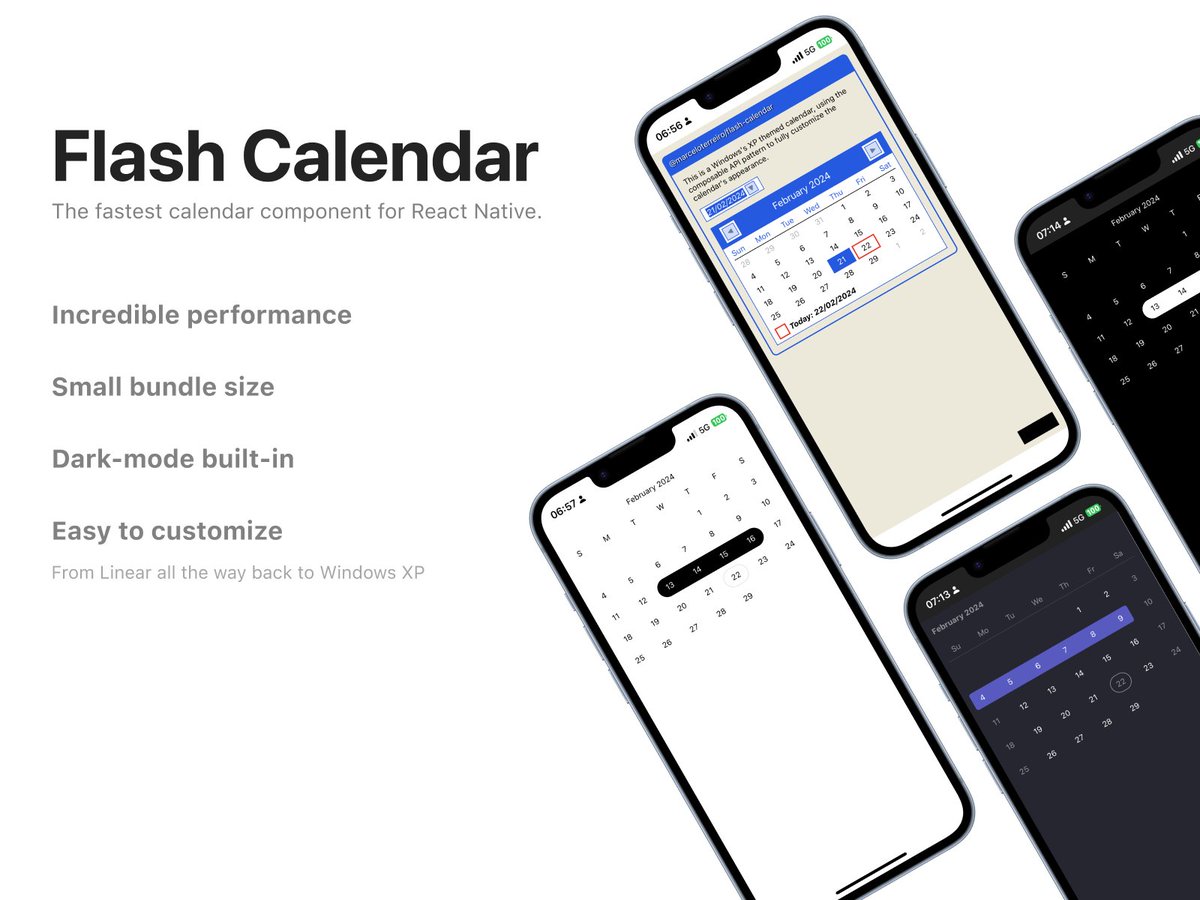 marceloterreiro's tweet image. I'm thrilled to announce my first OSS package: RN Flash Calendar 📅⚡
It's the fastest and most flexible calendar component for React Native, built on top of @Shopify 's Flash List.
Github: github.com/MarceloPrado/f…
Here are the things I'm most proud of:
