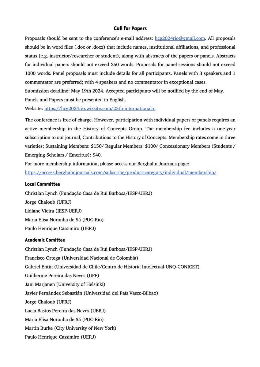 #HCG2024 Olá Rio 🥳We are happy to announce the 25th International Conference on the History of Concepts “Political Ideologies: Tracing the History of Concepts and Languages in a Global Context” which will take place on December 5–7th 2024 in Rio de Janeiro! (Submission May 19th)