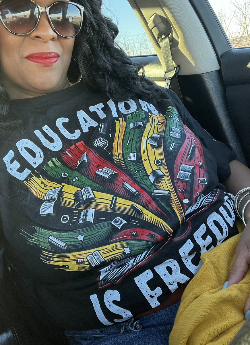 And it reads... Education is Freedom! In honor of Black History Month, my ancestors, and practitioners who believe education is a practice of freedom. Education is trajectory changing for many- Let's get it!! Let's hit the beat and make it happen. Put those skates on-it's Friday!