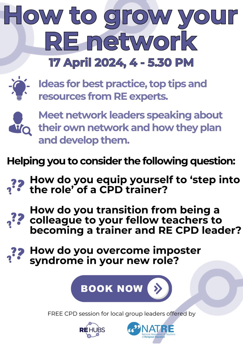 Are you or do you know a Local Teacher Group leader looking for support? If so, we will deliver a FREE CPD on How to grow your RE network! Spread the word, you shouldn't miss this opportunity!! Book your place: forms.office.com/e/gc6hVcz1pT