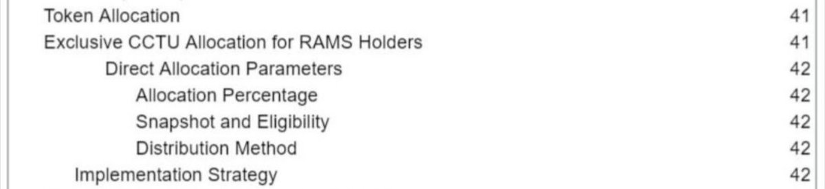 There have been a lot of questions about $RAMS and the role it will play in the #EOS $BTC L2. Here's a sneak peak from the upcoming whitepaper ToC to provide a little bit of insight into one (of several) of its token allocation/distribution strategies 👀 🔒🎁 🫰 🔄 🐏 👥