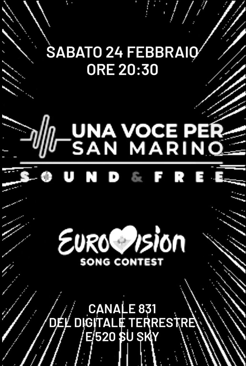 Domani sera tutti a guardare #UnaVocePerSanMarino 🎉
#sabato24febbraio #sanmarino #sanmarinortv #ESC2024 @SanMarino_RTV