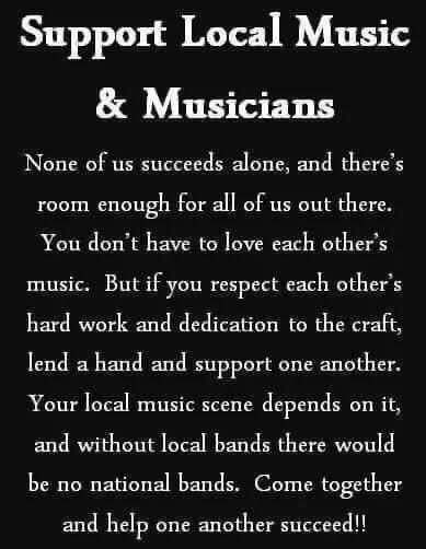 It’s Friday!🔥
It’s time for us to remind you to support local music&musicians&to thank you for doing so!This one sums up what it means to support one another.Thanks again&see ya out there! #localmusic #localmusicians #bands #weekend #support #growth #roomforall #thankyou #rockon