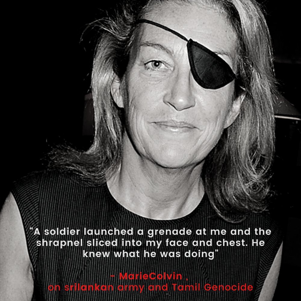 #MarieColvin Lost Her Left Eye In a Grenade Attack While Covering Civil War in Sri Lanka in 2001. 
She went back to Sri Lanka to cover the genocide.   

She was so moved after receiving dozens of letters from Tamils asking if they could donate their eye for her.

#TamilGenocide