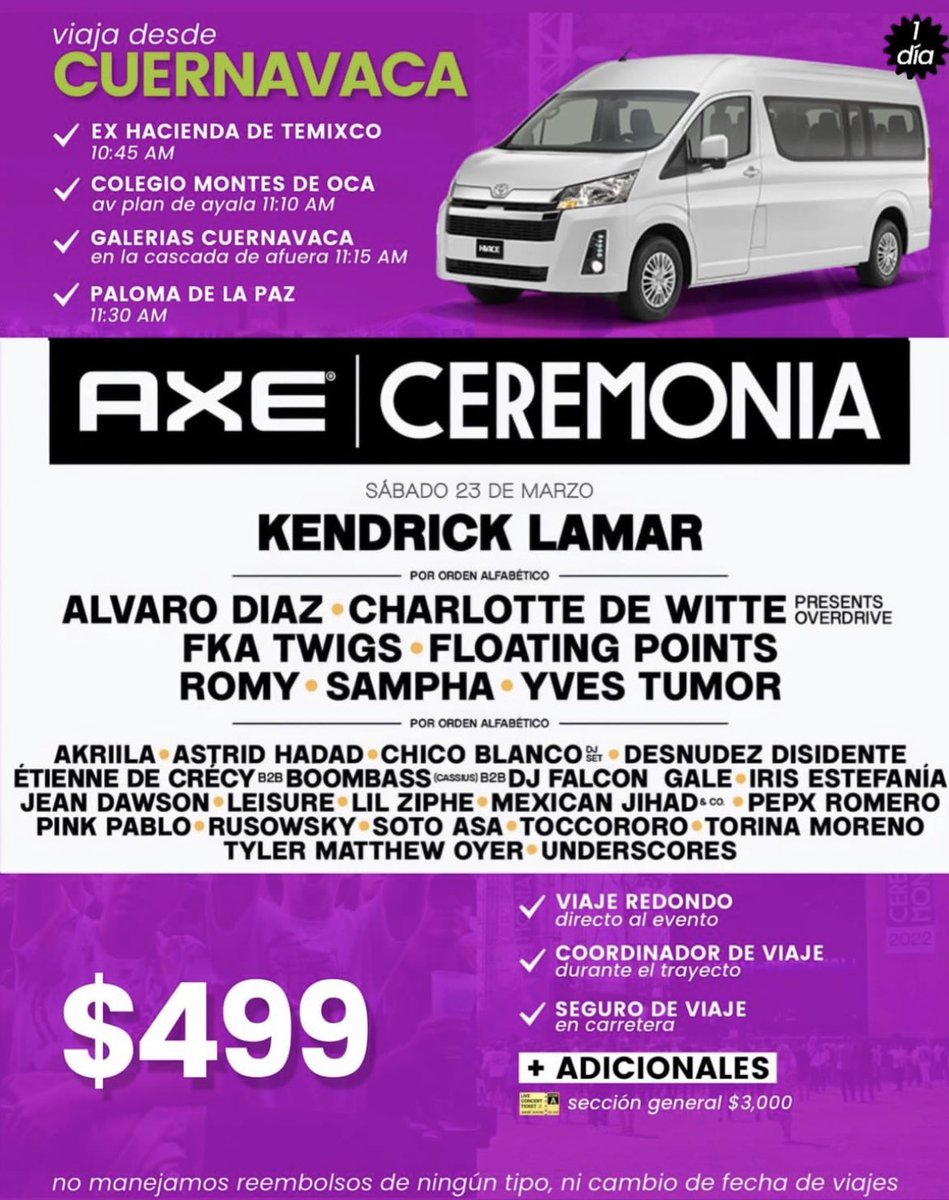 Amuletomx's tweet photo. Tenemos el Tour para el Axe Ceremonia 2024! Aparta ya y viaja con Xtours Conciertos.

Viajes 100% seguros y confiables.

Más información 744-335-81-35 https://t.co/xp0sfHZXd6