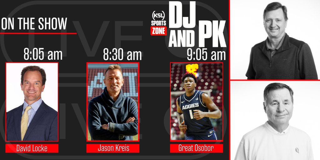 JacobCHatch's tweet image. Friday with DJ &amp;amp; PK on The @KSLSportsZone &amp;amp; streaming live on the @kslsports app

@DLocke09 makes his weekly visit, Jason Kreis is talking @realsaltlake/#MLSisBack &amp;amp; @USUBasketball star @GreatOsobor is talking #USUhoops 

What is Trending, Hot Takes or Toast, Questions of the Day