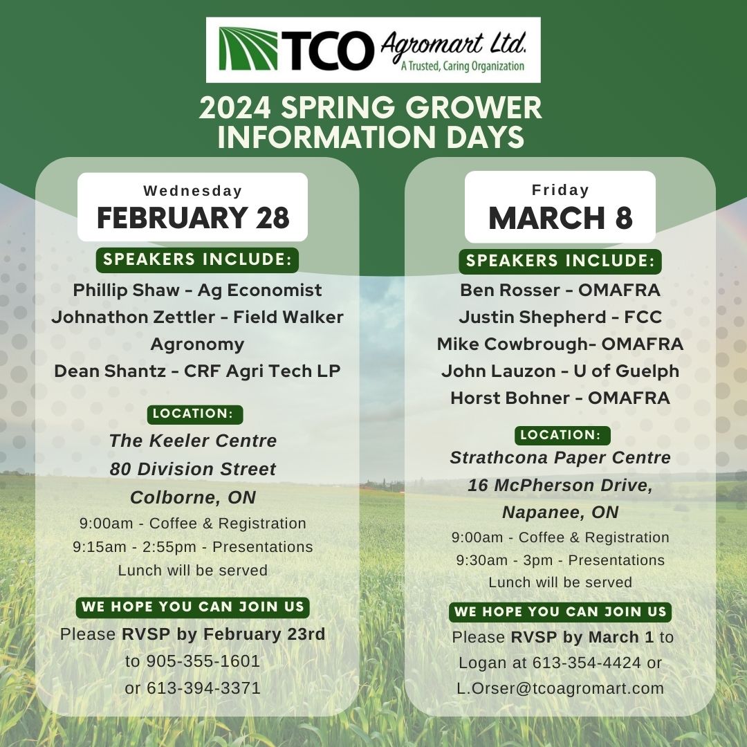 Our annual Spring Grower Information Days are coming up! Both days include a great line-up of speakers. Make sure to RSVP if you would like to attend one of the meetings!