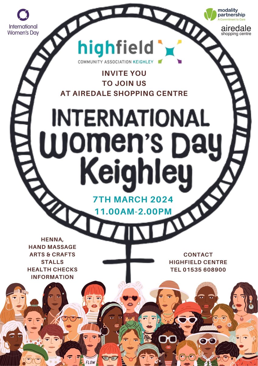 Join us for an International Women's day celebration on Thursday 7th March 11am - 2pm at The Airedale Shopping Centre @AiredaleSC , Keighley. #InspireInclusion. #IWD2024