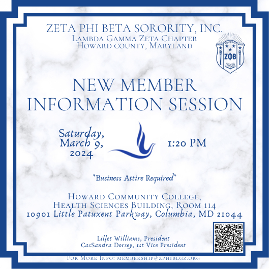 zphib_lgz's tweet photo. Join LGZ on Saturday March 9th at 1:20pm  for our New Member Informational Session. 

*Registration is required -  please use the link below*

https://t.co/aZdC6OiQVt

#LGZHoCo #MarylandZetas #ZPhiB https://t.co/GYI9GHPXVN