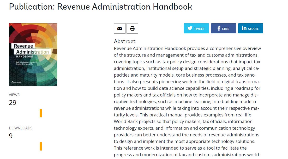 Hot off the press: Revenue Administration Handbook from @WorldBank Raúl Félix Junquera-Varela and Cristian Óliver Lucas-Mas '... intended to serve as a tool to facilitate the progress and modernization of tax and customs administrations worldwide...' openknowledge.worldbank.org/entities/publi…