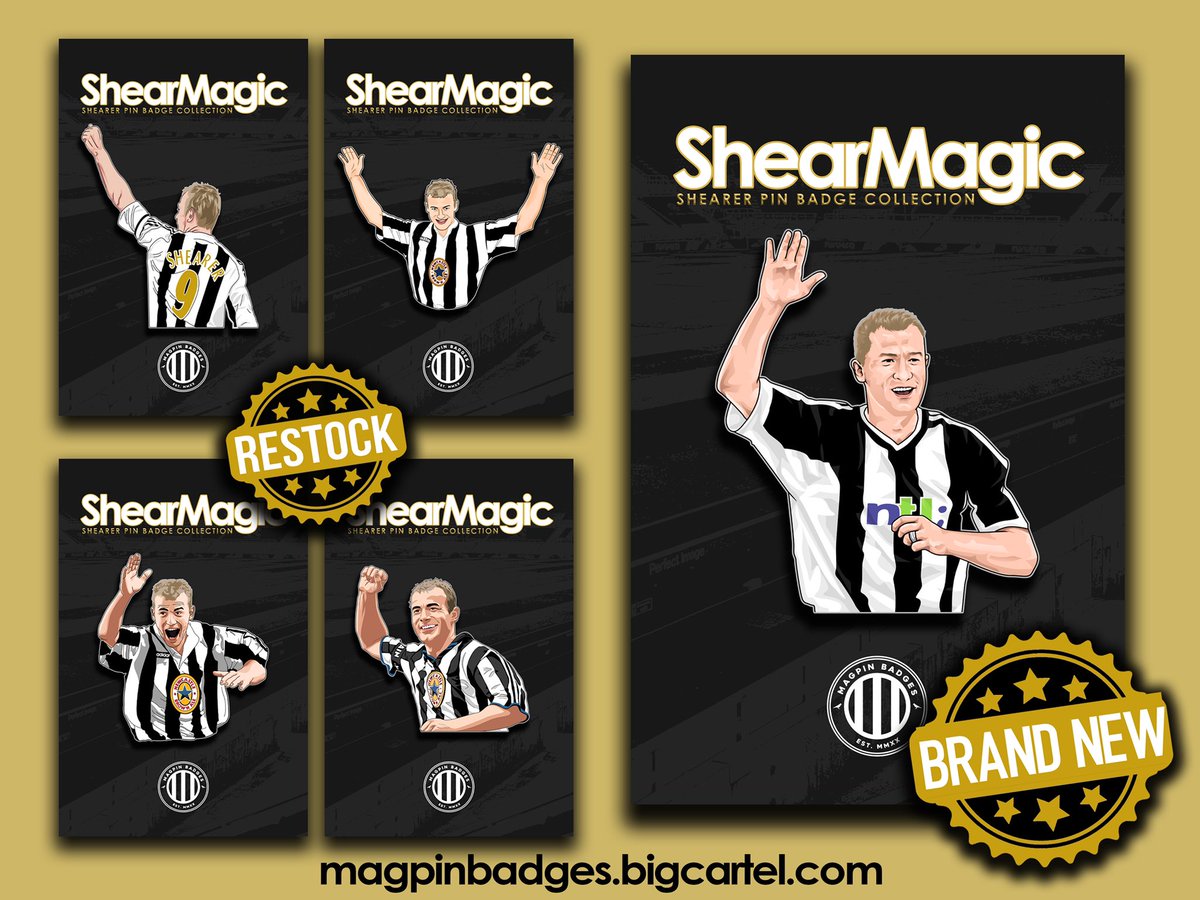 Quick giveaway competition! Only running until 6pm this evening so get retweeting! ‘ShearMagic’ pin badge collection 📌🙋🏼‍♂️ For your chance to win ALL 5 of these pinbadges, simply - Retweet this tweet 🔁 - Follow @Magpin1 ✅ Winner announced shortly before 6pm. Good luck! #NUFC