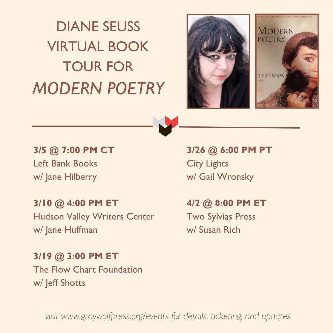 Thank you to @GraywolfPress for putting together this graphic detailing my upcoming virtual book tour for my new collection of poems, MODERN POETRY. You are invited, and welcome to attend. I hope that if and when you read the book,