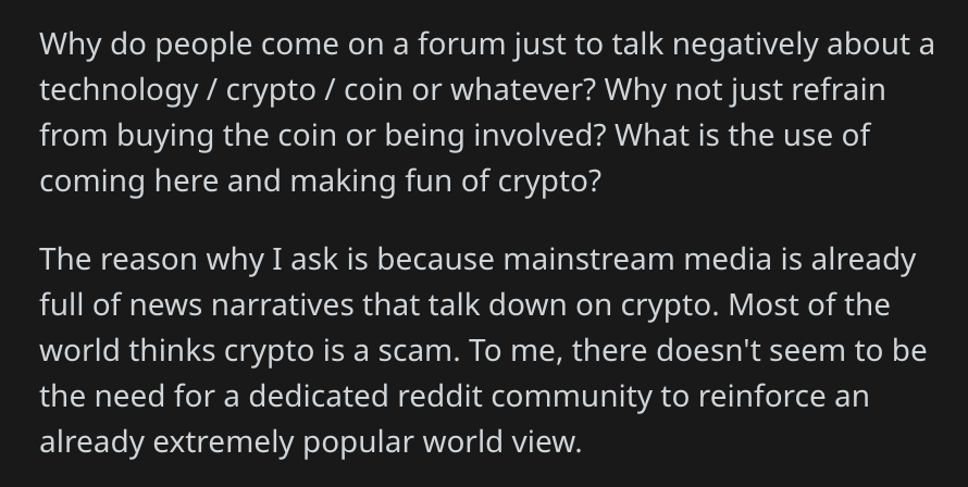 just spotted this post by a coiner on r/buttcoin

it's remarkable how quickly things have changed since when i started writing about crypto — largely BECAUSE most media outlets weren't covering it critically