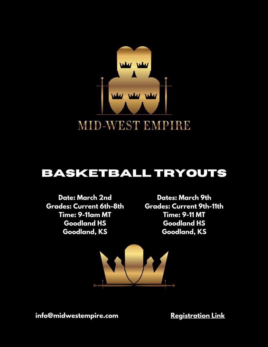 "It's tryout time and we want YOU to be part of the Midwest Empire! Secure your spot by registering now: 
docs.google.com/forms/d/e/1FAI… 

Join the rise of Midwest Empire on the court! Let's build our legacy together! #MidwestEmpire”