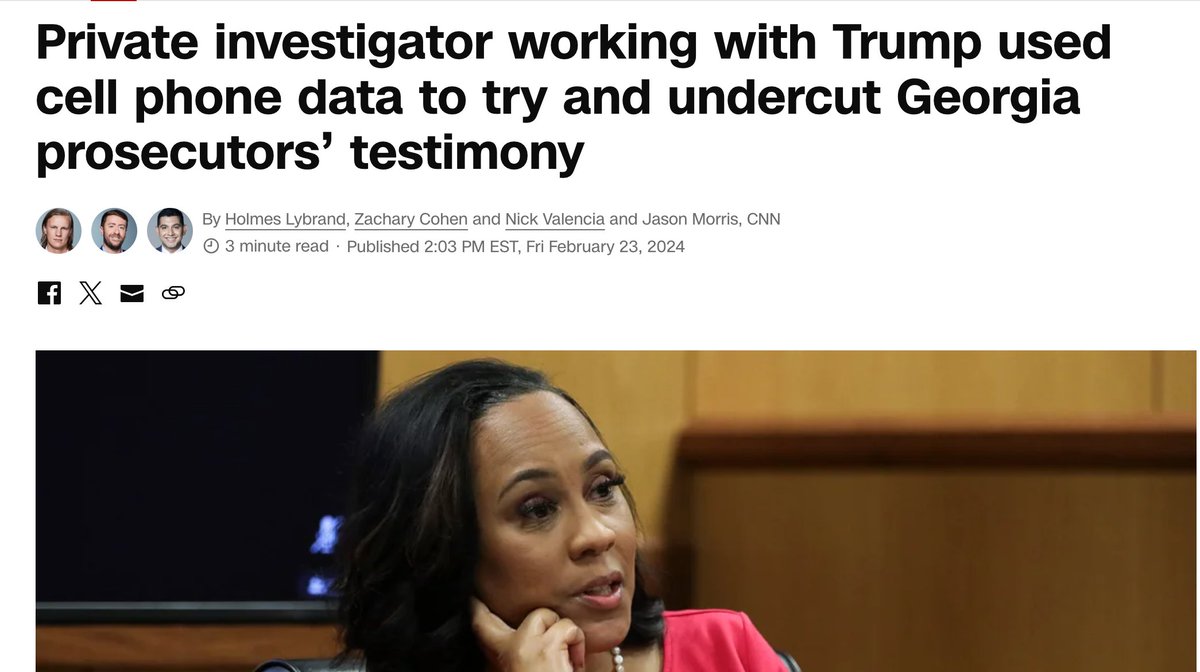 Our story on cellphone data Trump's attorneys in GA case say undercuts testimony from Fulton County DA Fani Willis & Nathan Wade re when relationship started: cnn.com/2024/02/23/pol… Willis/Wade said it was in 2022, after Wade hired Trump lawyer argues data suggests otherwise