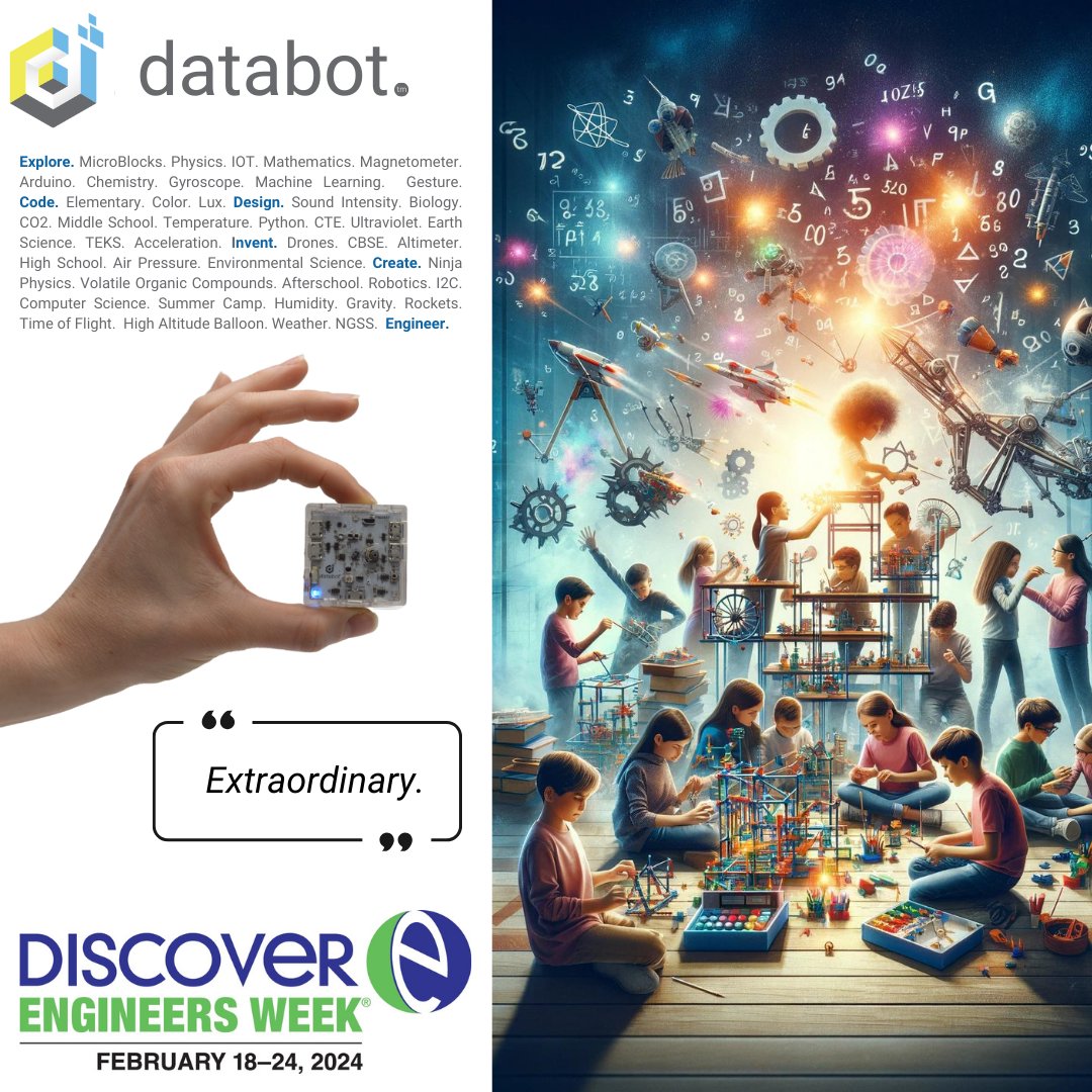 DatabotUSA's tweet photo. Happy National Engineers Week #Eweek2024 to all the awesome engineers and educators who are inspiring future engineers out there!
https://t.co/T3UVTaOZlt
#sensors #stemgirls #stemforkids #stemeducation #stemactivities #databot #K12datascience #teachers #TeachScience #NGSS https://t.co/qbcyRZOUxx