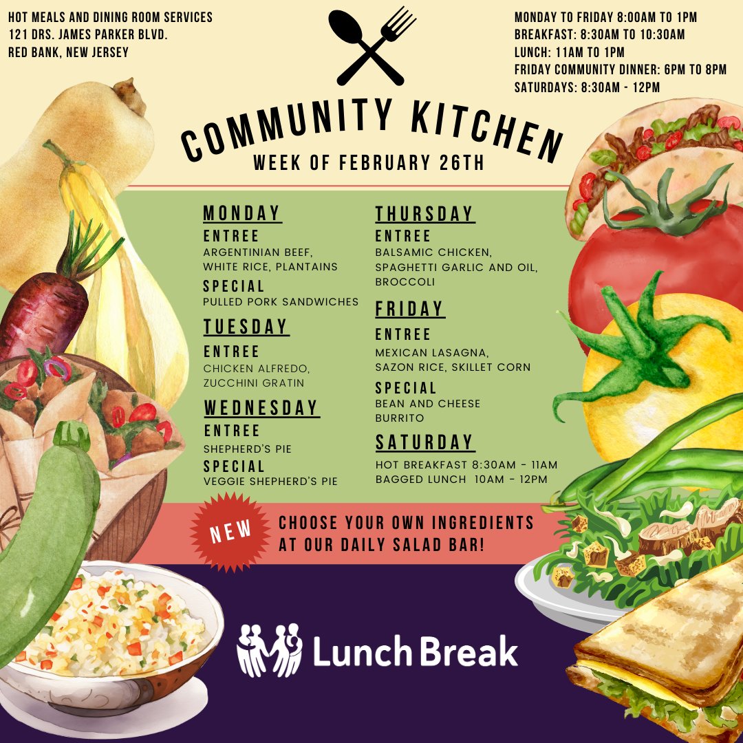 JOIN US IN OUR COMMUNITY KITCHEN: Enjoy good food and fellowship! #lunchbreaknj