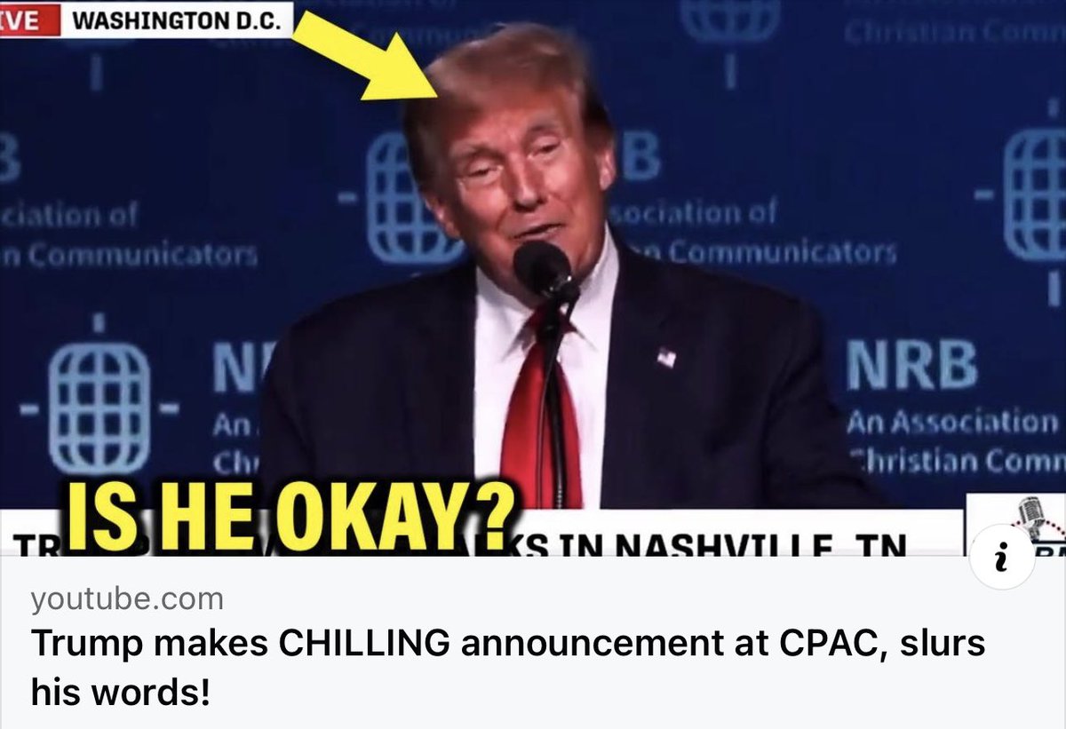 OccupyDemocrats's tweet photo. BREAKING:🚨 Trump just made a shocking announcement at his CPAC speech — and slurred through the entire thing!

Watch it HERE: https://t.co/EV2aCv4v3i https://t.co/1wk0qka27Y