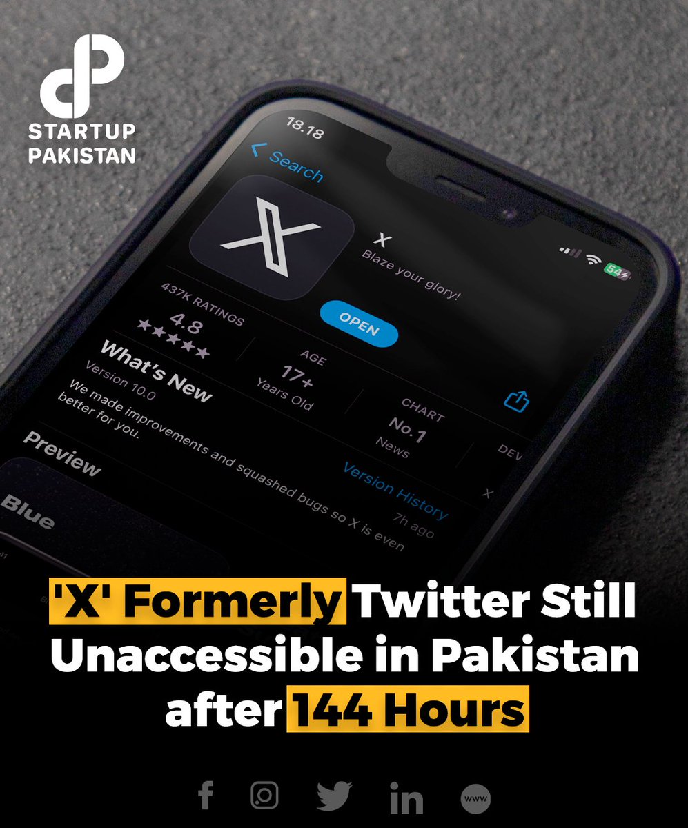 PakStartup's tweet photo. X, formerly known as Twitter, remains inaccessible to Pakistanis for over six days (144 hours), with the caretaker government yet to provide an explanation for the prolonged disruption.
#Pakistan #Twitter #X #Unaccessible #Internet https://t.co/wg4A6HXk03