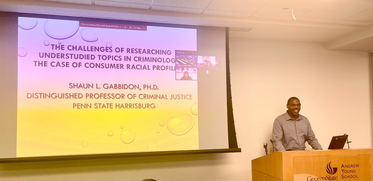 👉 Happening now! Professor Shaun Gabbiddon speaking to our department on new research on #ShoppingWhileBlack #ConsumerRacialProfiling.

#CrimTwitter