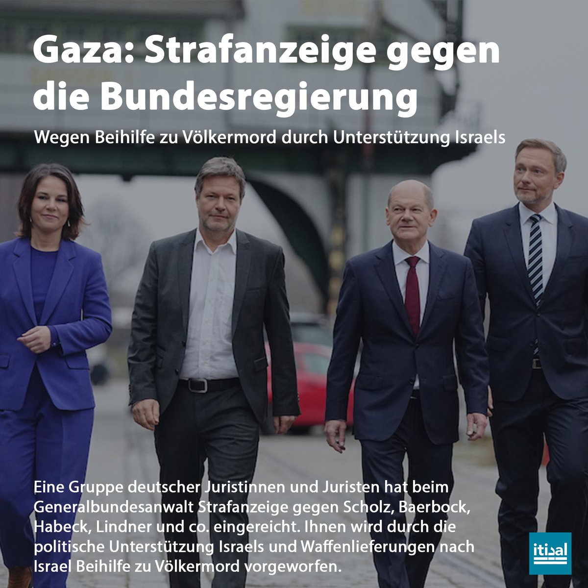 Eine Gruppe deutscher Juristinnen und Juristen hat im Namen von Betroffenen in Gaza Strafanzeige beim Generalbundesanwalt in Karlsruhe gegen Deutschlands Regierung eingereicht.

Sie werfen der Regierung vor, Beihilfe zum Völkermord an den Palästinensern in Gaza zu leisten.

Die