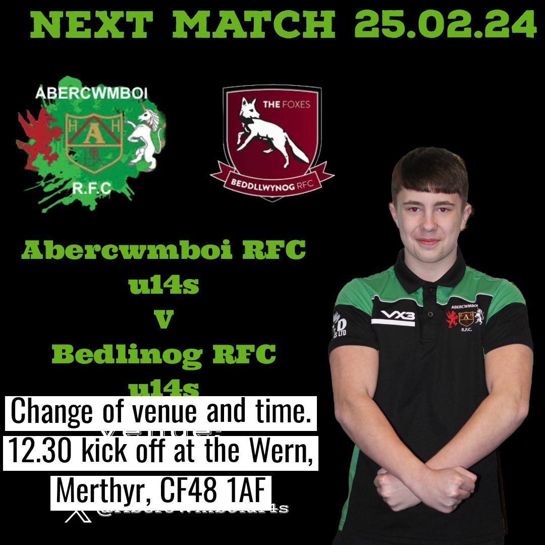 AbercwmboiU15s's tweet image. Tomorrow's match against @13sBedlinogcubs will be played at the Wern in Merthyr. Later kick off of 12.30. team to be announced shortly.