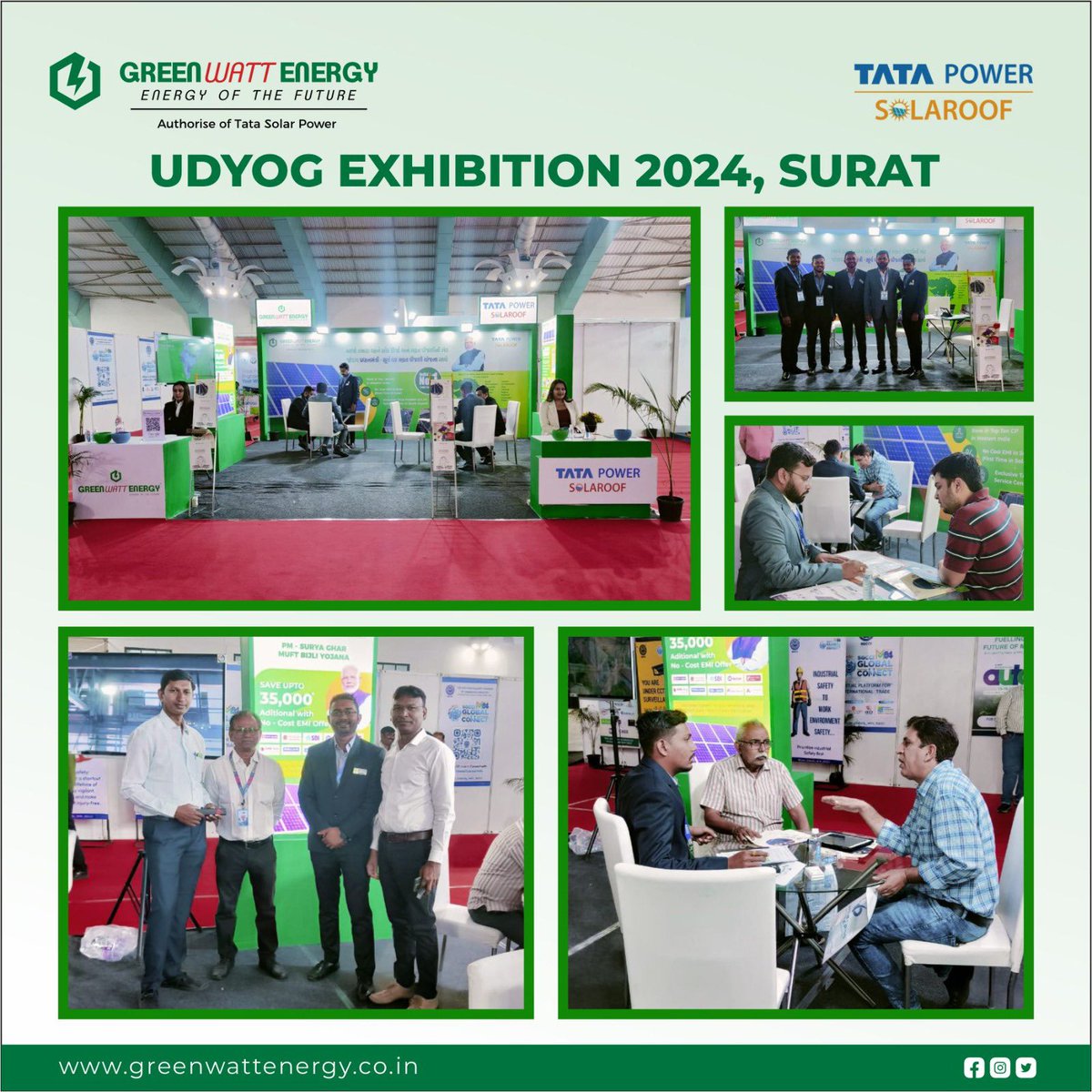 Kewal_007's tweet photo. 🌿🔋 Green Watt Energy Powered by Tata Power Solar had an enlightening Day #1 at the Udyog 2024 Exhibition! Customers and exhibitors alike found the event highly informative, paving the way for a wonderful day ahead.#GreenWattEnergy #TataPowerSolar #Udyog2024🌞🌱 https://t.co/IyhTexkqub