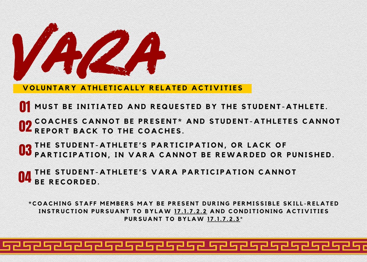Hey Trojans! Please remember the VARA rules when participating in voluntary workouts!