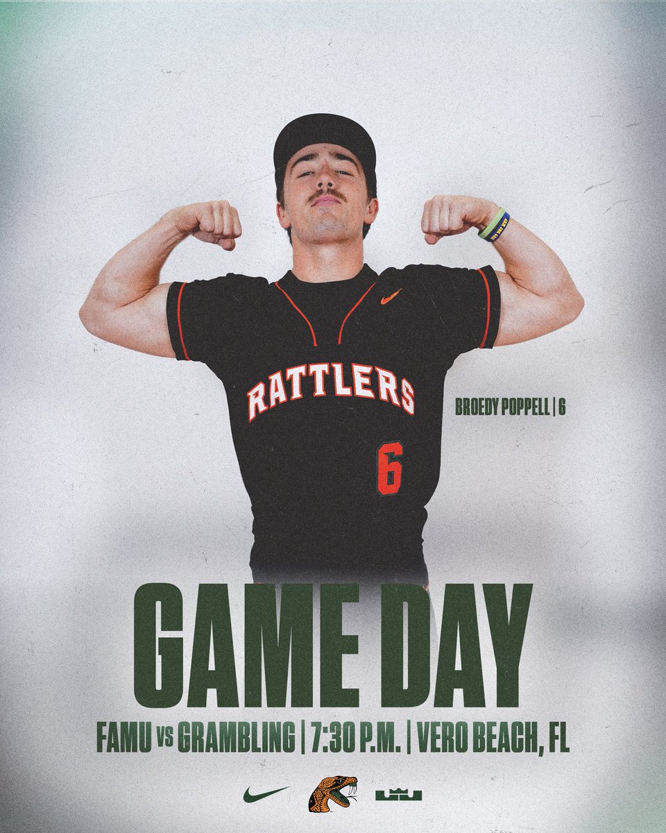 𝗗𝗮𝘆 𝟭 𝗶𝗻 𝗩𝗲𝗿𝗼 𝗕𝗲𝗮𝗰𝗵!

Rattlers are ready for Day 1 of the Andre Dawson Classic as they are set to face the Grambling State Tigers at 7:30 pm. 

📺 MLB Network
📊 atmlb.com/3uJE6tj

#FAMU | #FAMUly | #Rattlers | #FangsUp 🐍